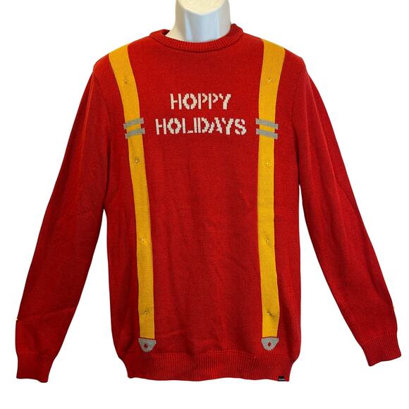 Volcom HOPPY HOLIDAYS Faux Light Up Suspenders Ugly Christmas Sweater Size Med - Picture 1 of 5